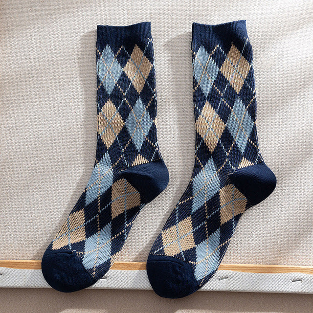 Women Socks Autumn New Socks Fashion Lattice Cotton Preppy Style Happy Casual Deodorant Socks Female Socks High Quality Fashion
