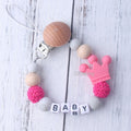 New Personalized Name Handmade Beech Pacifier Clips Holder Chain Silicone Crown Pacifier Chains Baby Teether Teething Chain Gift