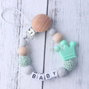 New Personalized Name Handmade Beech Pacifier Clips Holder Chain Silicone Crown Pacifier Chains Baby Teether Teething Chain Gift