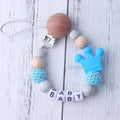 New Personalized Name Handmade Beech Pacifier Clips Holder Chain Silicone Crown Pacifier Chains Baby Teether Teething Chain Gift