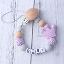 New Personalized Name Handmade Beech Pacifier Clips Holder Chain Silicone Crown Pacifier Chains Baby Teether Teething Chain Gift