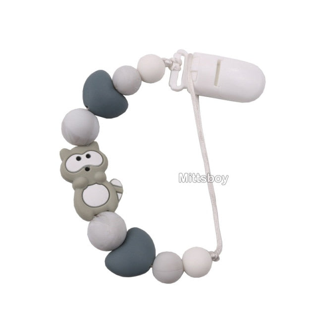 New Personalized Name Handmade Beech Pacifier Clips Holder Chain Silicone Crown Pacifier Chains Baby Teether Teething Chain Gift