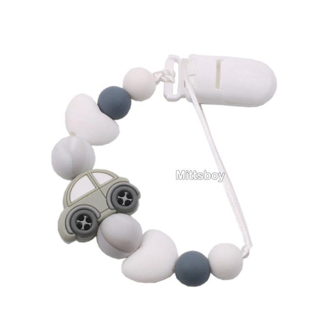 New Personalized Name Handmade Beech Pacifier Clips Holder Chain Silicone Crown Pacifier Chains Baby Teether Teething Chain Gift