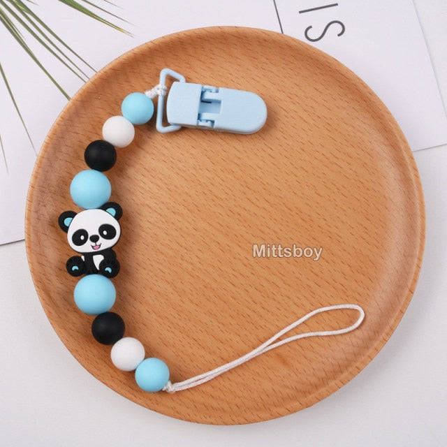 New Personalized Name Handmade Beech Pacifier Clips Holder Chain Silicone Crown Pacifier Chains Baby Teether Teething Chain Gift