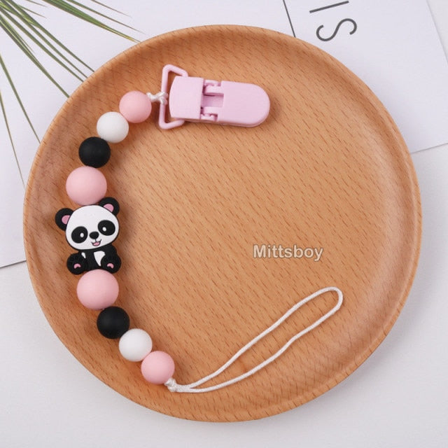 New Personalized Name Handmade Beech Pacifier Clips Holder Chain Silicone Crown Pacifier Chains Baby Teether Teething Chain Gift