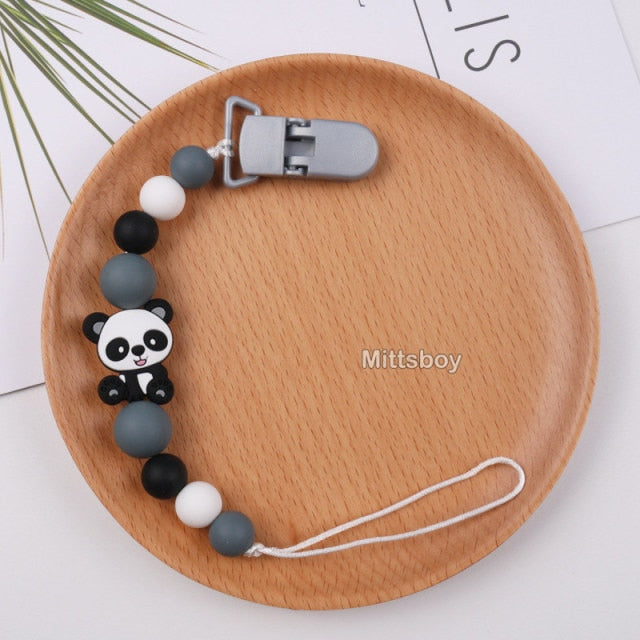 New Personalized Name Handmade Beech Pacifier Clips Holder Chain Silicone Crown Pacifier Chains Baby Teether Teething Chain Gift