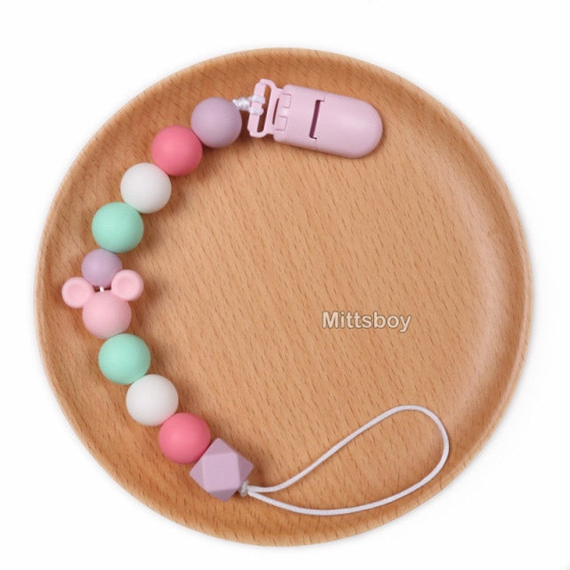 New Personalized Name Handmade Beech Pacifier Clips Holder Chain Silicone Crown Pacifier Chains Baby Teether Teething Chain Gift