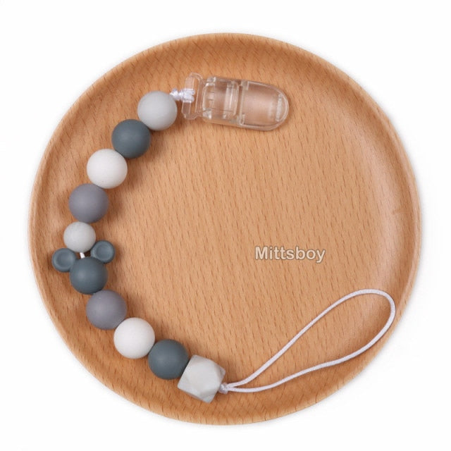 New Personalized Name Handmade Beech Pacifier Clips Holder Chain Silicone Crown Pacifier Chains Baby Teether Teething Chain Gift