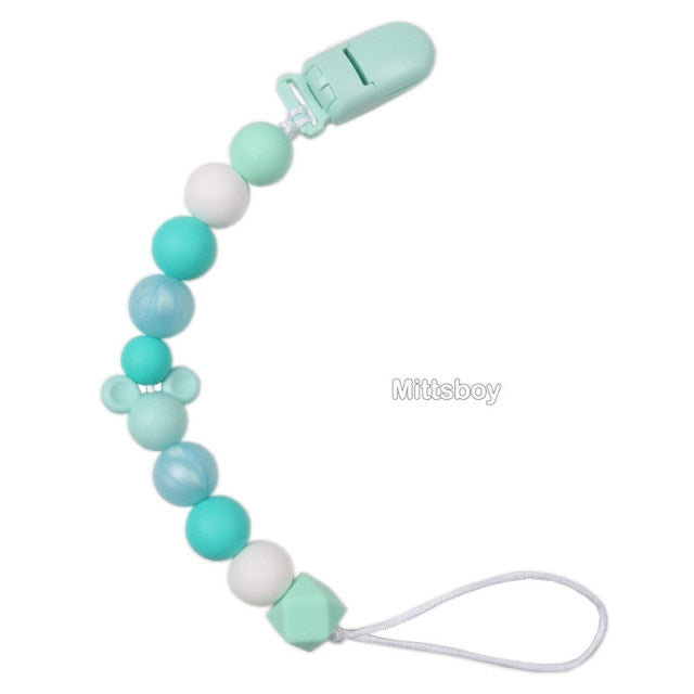 New Personalized Name Handmade Beech Pacifier Clips Holder Chain Silicone Crown Pacifier Chains Baby Teether Teething Chain Gift