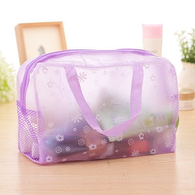 Waterproof PVC Cosmetic Storage Bag for Women Floral Transparent Wash Bag Creative Home Outing Compressed Shower Bag