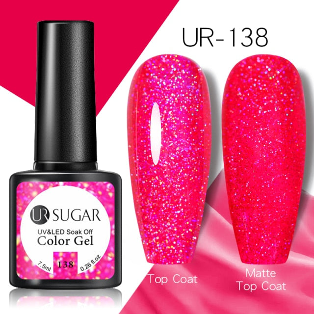 UR SUGAR 7.5ml Reflective Glitter Gel Shiny Rose Red Silver UV Gel Nail Polish Soak Off Colorful Gel Nail Art Decoration