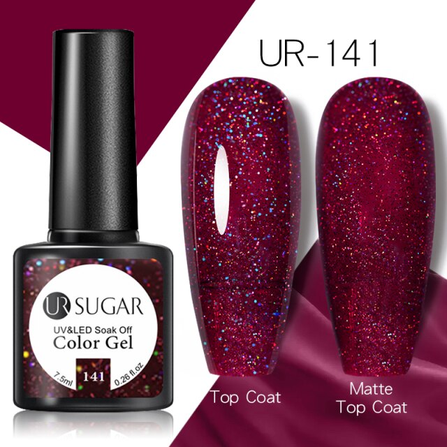 UR SUGAR 7.5ml Reflective Glitter Gel Shiny Rose Red Silver UV Gel Nail Polish Soak Off Colorful Gel Nail Art Decoration