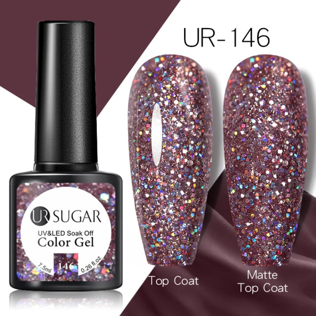UR SUGAR 7.5ml Reflective Glitter Gel Shiny Rose Red Silver UV Gel Nail Polish Soak Off Colorful Gel Nail Art Decoration