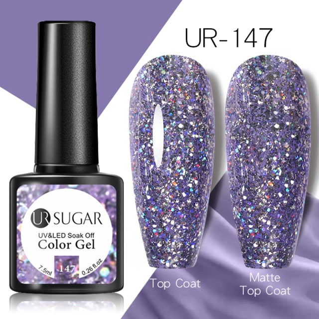 UR SUGAR 7.5ml Reflective Glitter Gel Shiny Rose Red Silver UV Gel Nail Polish Soak Off Colorful Gel Nail Art Decoration
