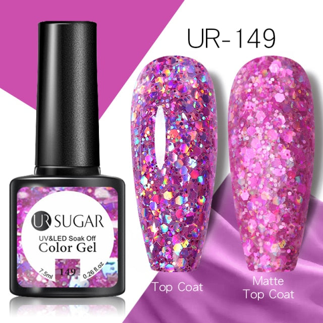 UR SUGAR 7.5ml Reflective Glitter Gel Shiny Rose Red Silver UV Gel Nail Polish Soak Off Colorful Gel Nail Art Decoration