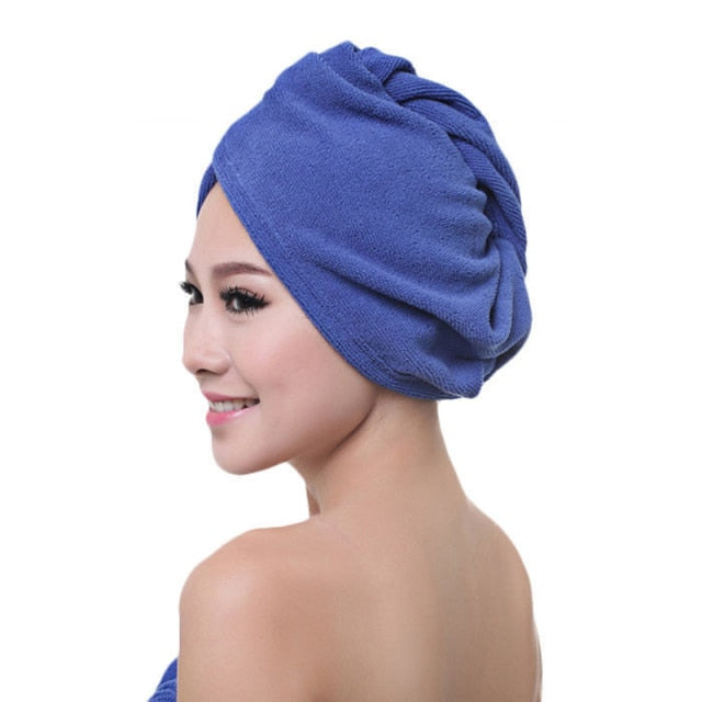 White Coral Velvet Dry Hair Bath Towel Microfiber Quick Drying Turban Super Absorbent Women Hair Cap Wrap with Button thicken