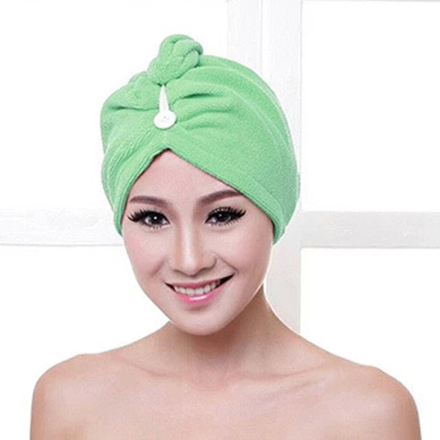 White Coral Velvet Dry Hair Bath Towel Microfiber Quick Drying Turban Super Absorbent Women Hair Cap Wrap with Button thicken