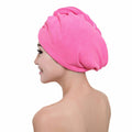 White Coral Velvet Dry Hair Bath Towel Microfiber Quick Drying Turban Super Absorbent Women Hair Cap Wrap with Button thicken