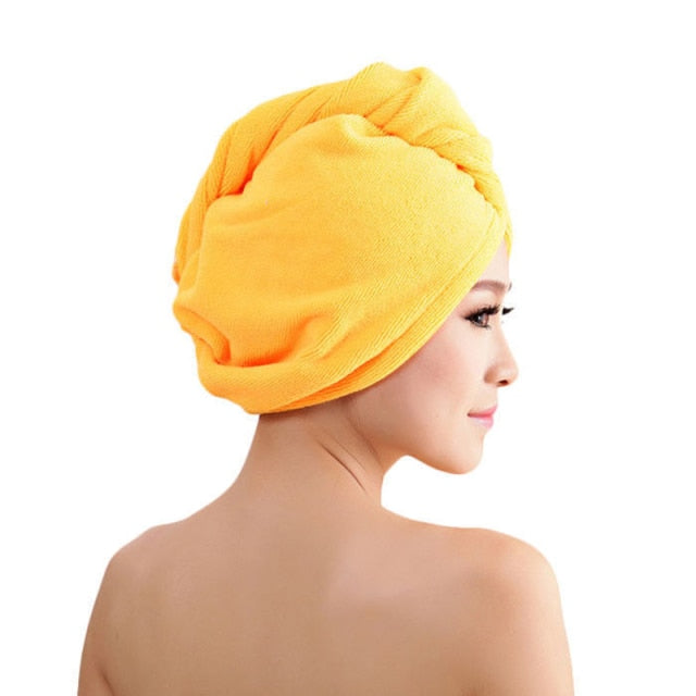 White Coral Velvet Dry Hair Bath Towel Microfiber Quick Drying Turban Super Absorbent Women Hair Cap Wrap with Button thicken