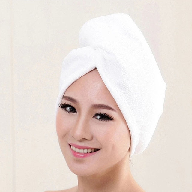 White Coral Velvet Dry Hair Bath Towel Microfiber Quick Drying Turban Super Absorbent Women Hair Cap Wrap with Button thicken