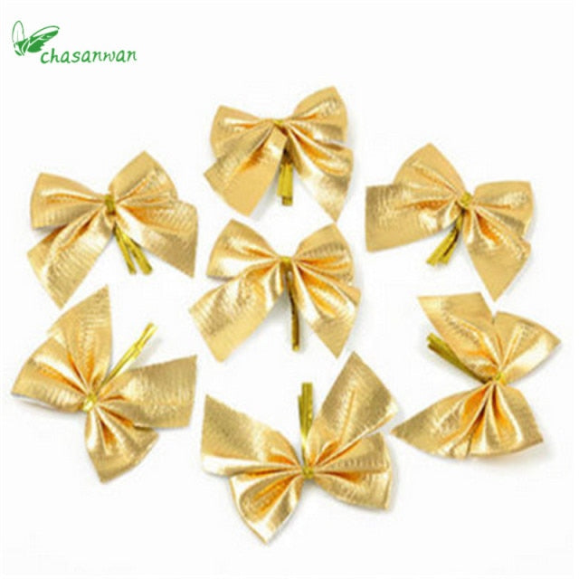 12Pcs 5cm Golden Silver Red Bow-knot Christmas Decorations for Home Christmas Decorations for Christmas Tree Ornament Navidad