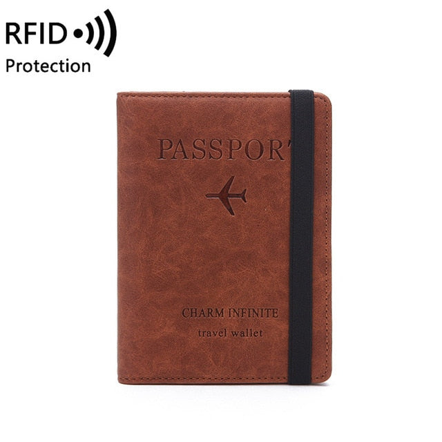 Women Men RFID Vintage Business Passport Covers Holder Multi-Function ID Bank Card PU Leather Wallet Case Travel Accessories