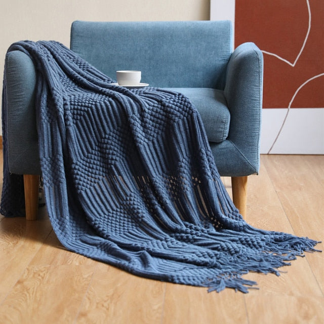 Nordic simple solid sofa blanket office nap Comfortable bedspread soft homestay decoration blanket thick winter Knitted shawl