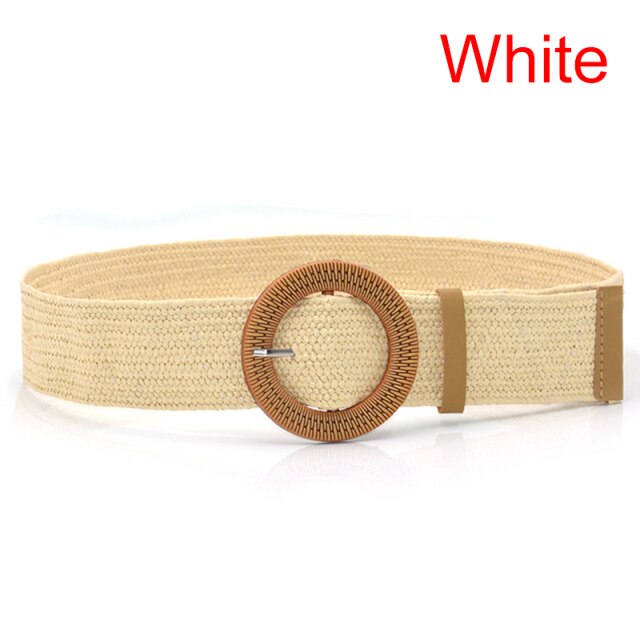 1pc Summer Women Braided Elastic Belt Buckle Vintage Bohe Straw Buckle Belt Women Knitted Belt Dress Belt 6styles