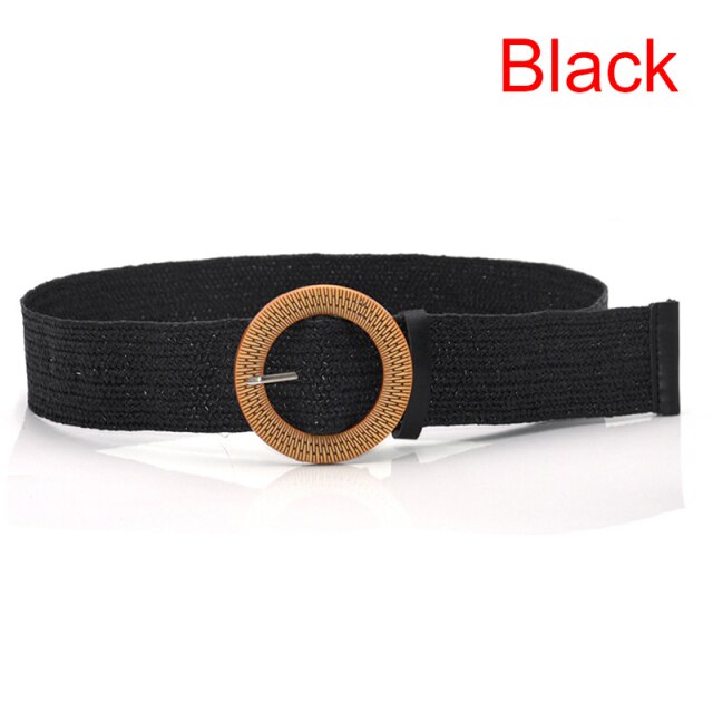 1pc Summer Women Braided Elastic Belt Buckle Vintage Bohe Straw Buckle Belt Women Knitted Belt Dress Belt 6styles