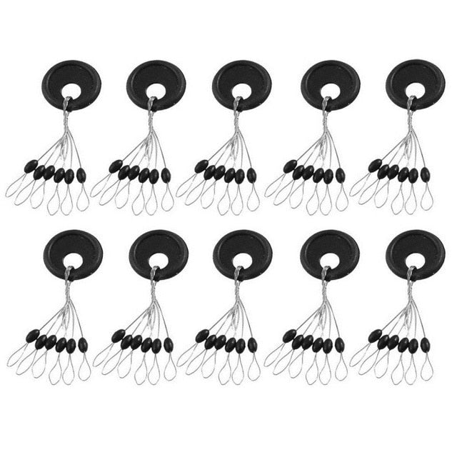 60pcs 10 Group High Quality Black Rubber Space Beans Stopper Suitable For Fishing Line 2.5-5