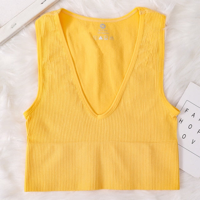 Vintage Crop Top Women Seamless Underwear Sexy Lingerie Female Tanks Vest Harajuku Deep V Neck Summer Camis Crop Top Camisole