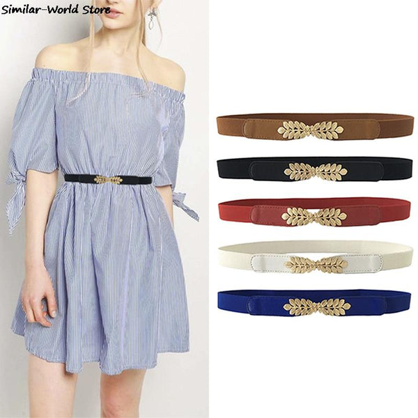Women Fashion Waist Belt Narrow Stretch Dress Belt Thin Buckle Waistband New