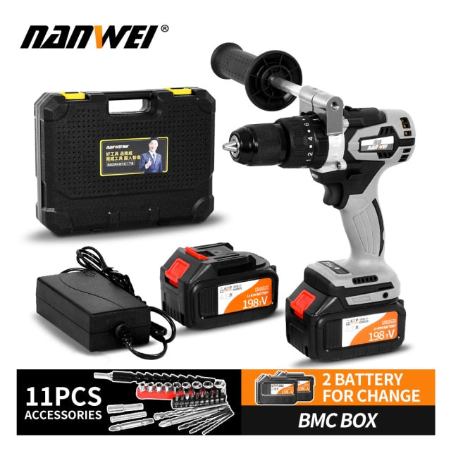 21V 13mm Cordless Drill Industrial Grade Brushless Impact Drill 1/2" Metal Auto-locking Chuck 2000AH Battery Ice Drill Fishing