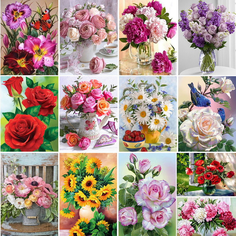 5D DIY Diamond Painting Flowers Vase Cross Stitch Kit Full Drill Embroidery Mosaic Rose Art Picture Of Rhinestones Gift Decor