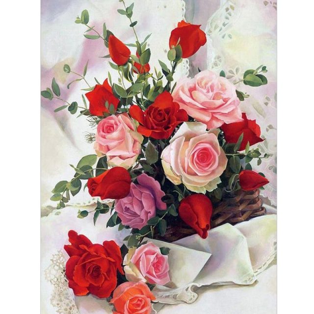 5D DIY Diamond Painting Flowers Vase Cross Stitch Kit Full Drill Embroidery Mosaic Rose Art Picture Of Rhinestones Gift Decor