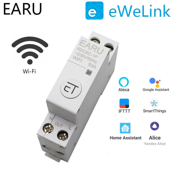 1P+N Din Rail WiFi Circuit Breaker Smart Timer Switch Relay Remote Control By eWeLink APP With Smart Home Alexa Google Home