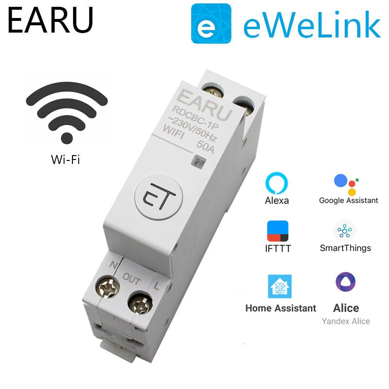 1P+N Din Rail WiFi Circuit Breaker Smart Timer Switch Relay Remote Control By eWeLink APP With Smart Home Alexa Google Home