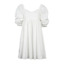 OOTN Square Neck Sexy Summer Mini Dress Short Sleeve Female High Waist Black Loose A Line Women Dress Puff Sleeve Blue Cotton