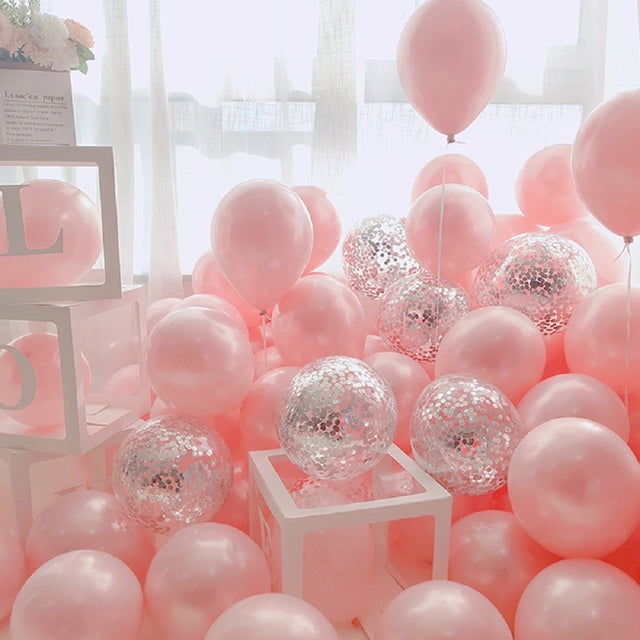 18pcs 10inch Rose Gold  Silver Pink Pearly Chrome Metal Confetti Latex Balloons Birthday Party Air Globos Adults Wedding  Decor