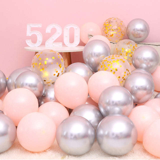 18pcs 10inch Rose Gold  Silver Pink Pearly Chrome Metal Confetti Latex Balloons Birthday Party Air Globos Adults Wedding  Decor