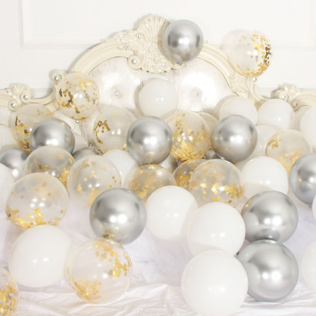 18pcs 10inch Rose Gold  Silver Pink Pearly Chrome Metal Confetti Latex Balloons Birthday Party Air Globos Adults Wedding  Decor