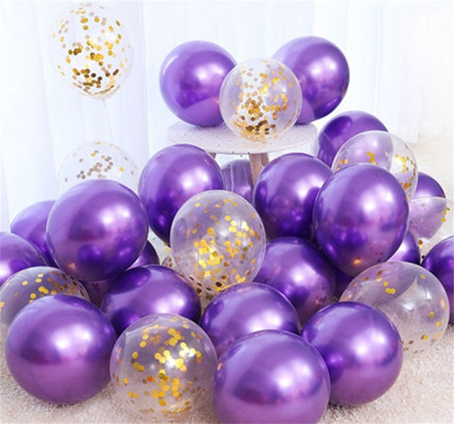 18pcs 10inch Rose Gold  Silver Pink Pearly Chrome Metal Confetti Latex Balloons Birthday Party Air Globos Adults Wedding  Decor