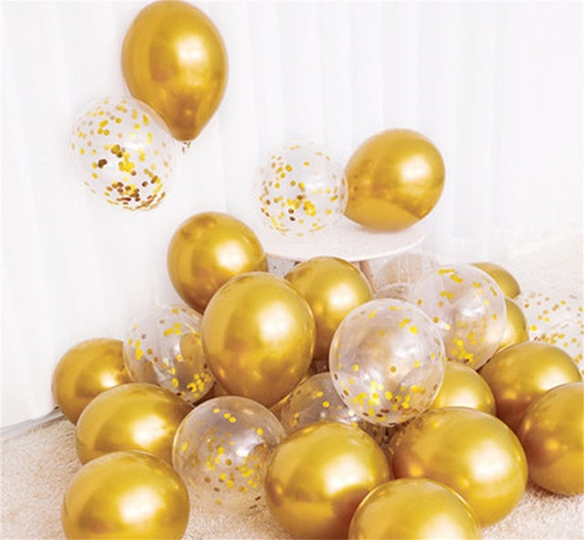18pcs 10inch Rose Gold  Silver Pink Pearly Chrome Metal Confetti Latex Balloons Birthday Party Air Globos Adults Wedding  Decor