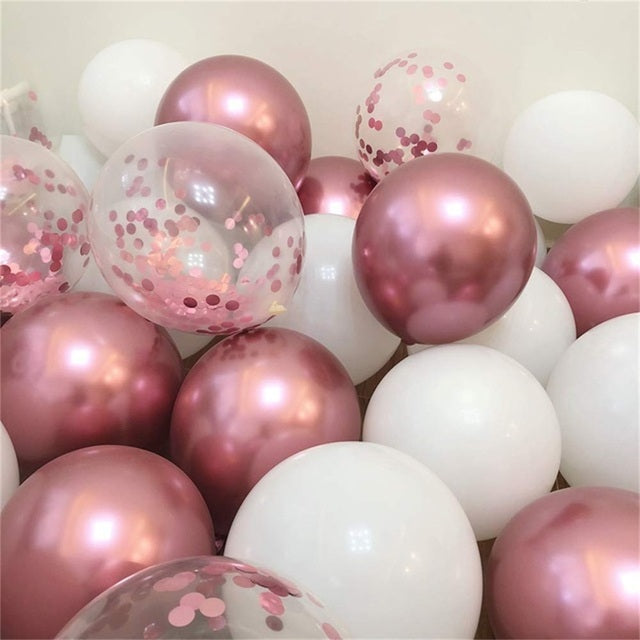 18pcs 10inch Rose Gold  Silver Pink Pearly Chrome Metal Confetti Latex Balloons Birthday Party Air Globos Adults Wedding  Decor