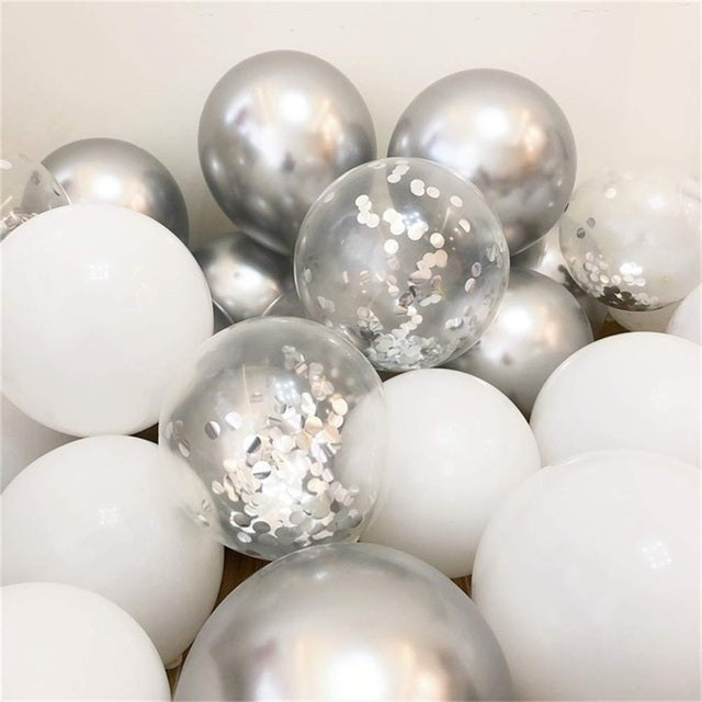 18pcs 10inch Rose Gold  Silver Pink Pearly Chrome Metal Confetti Latex Balloons Birthday Party Air Globos Adults Wedding  Decor