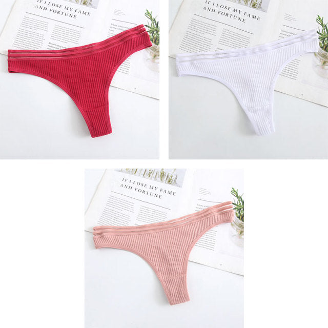 3Pcs New Women's Underwear Panties Cotton Sexy Thong Soft Low-waist G-String  Breathable Comfortable Fashion Lingerie
