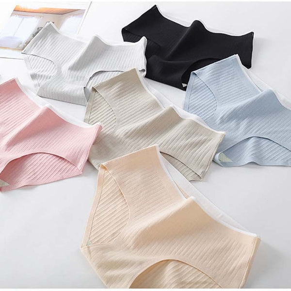 3Pcs Women's Underwear Cotton Seamless Stripes Panties Soild Color Skin- friendly Lingerie Woman Panty Low Waist M-XL Plus Size
