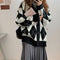 Argyle Cardigan Women Knitted Sweater Loose Single Breasted Students V-neck Lovely Knitwear Korean Oversize Cardigan Winter Tops