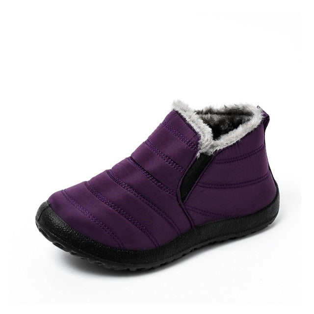 2021 Snow Boots Women Shoes Warm Plush Fur Ankle Boots Winter Female Slip On Flat Casual Shoes Waterproof Ultralight Footwear
