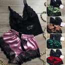 Women's Pajamas Lace Sleepwear  V Neck Lingerie Set Sleeveless Sexy Nightwear Spaghetti Strap Vest+Short Pants Sleeping Wear
